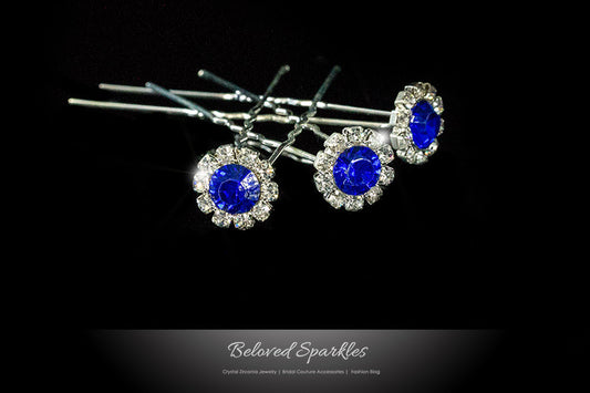 Lydia-1 Sapphire Blue Halo Hair Stick Pin | Rhinestone - Beloved Sparkles