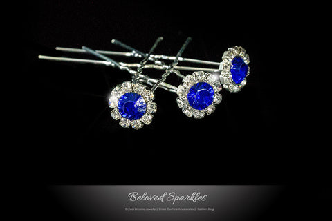 Lydia Sapphire Blue Halo Hair Stick Pin | Rhinestone