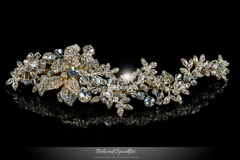Lizabeth Long Floral Cluster Gold Hair Clip | Swarovski Crystal