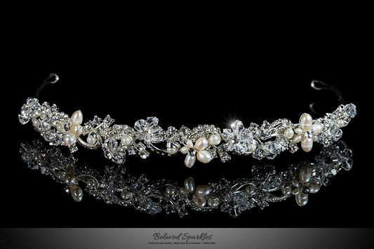 Eva Floral Cream Pearl Silver Headband | Swarovski Crystal - Beloved Sparkles
 - 1