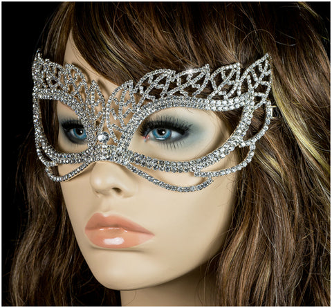 Keely Vintage Leaf Cluster Masquerade Mask | Crystal | Silver