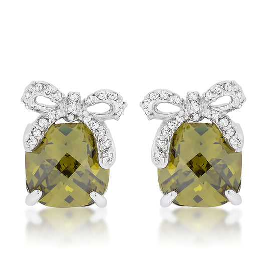 Blanche 10mm Olivine Cushion Bow Earrings