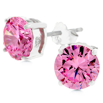 Blossom Pink Round CZ Stud Earrings | 6.25mm – 7mm | Sterling Silver