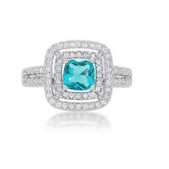 Brenda 6mm Aqua Cushion Halo Ring | 1.3ct