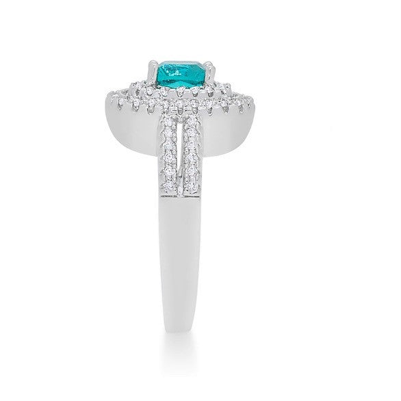 Brenda 6mm Aqua Cushion Halo Ring | 1.3ct
