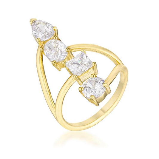 Bria Stunning CZ Linear Goldtone Ring | 3ct