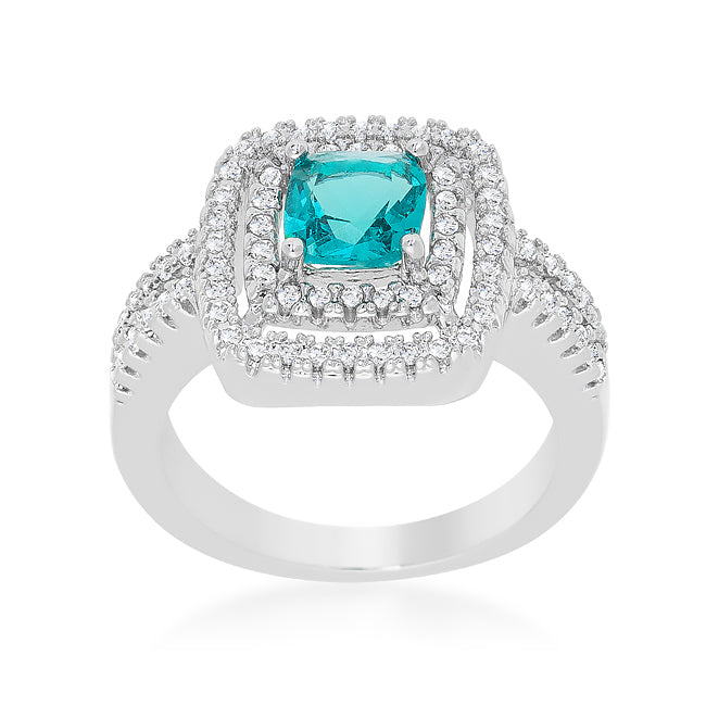 Brenda 6mm Aqua Cushion Halo Ring | 1.3ct