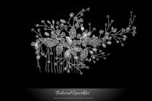 Vicky Floral Spray White Pearl Hair Comb | Pearl | Swarovski Crystal - Beloved Sparkles
- 1