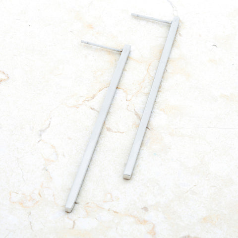 Carolee Silver Long Line Linear Earrings | Stainless Steel