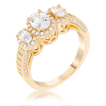 Chessa Three Stone Oval Halo Ring | 1.7ct