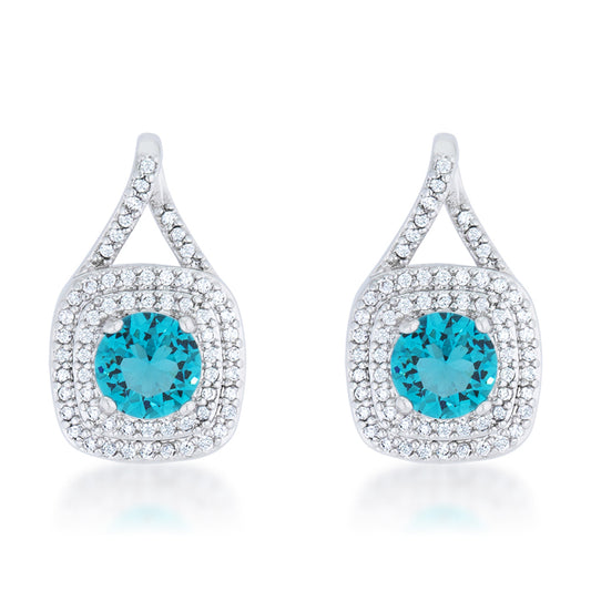 Christal Aqua Blue Halo Drop Earrings | 2ct