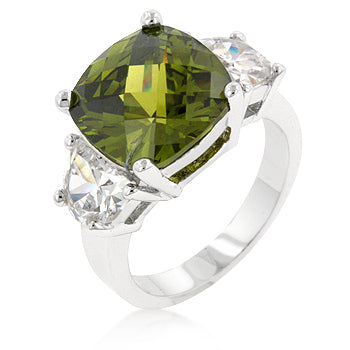 Clare Olive Three Stone Cocktail Silver Ring | 8ct
