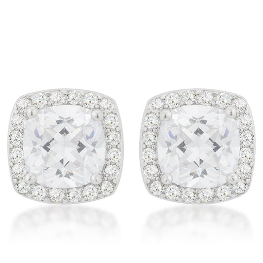 Clarissa 8mm Cushion Halo Stud Earrings |