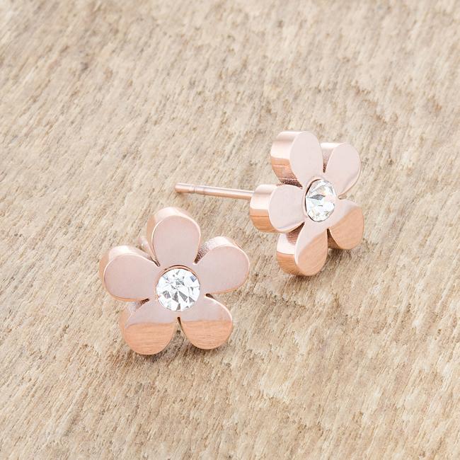 Daisy Rose Gold Flower Stud Earrings | Stainless Steel