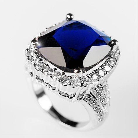 Dalphine 16mm Sapphire Cushion CZ Ring | 20ct