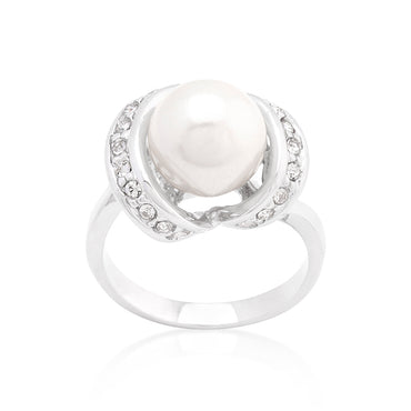 Deja Ribbon CZ Wrap 8mm White Pearl Ring