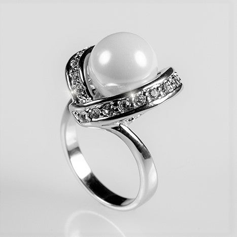 Deja Ribbon CZ Wrap 8mm White Pearl Ring
