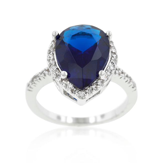 Della 14mm Sapphire Pear CZ Ring | 7ct