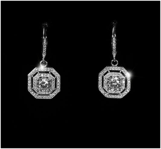 Dena Double Halo Octagon Drop Earrings - Beloved Sparkles
