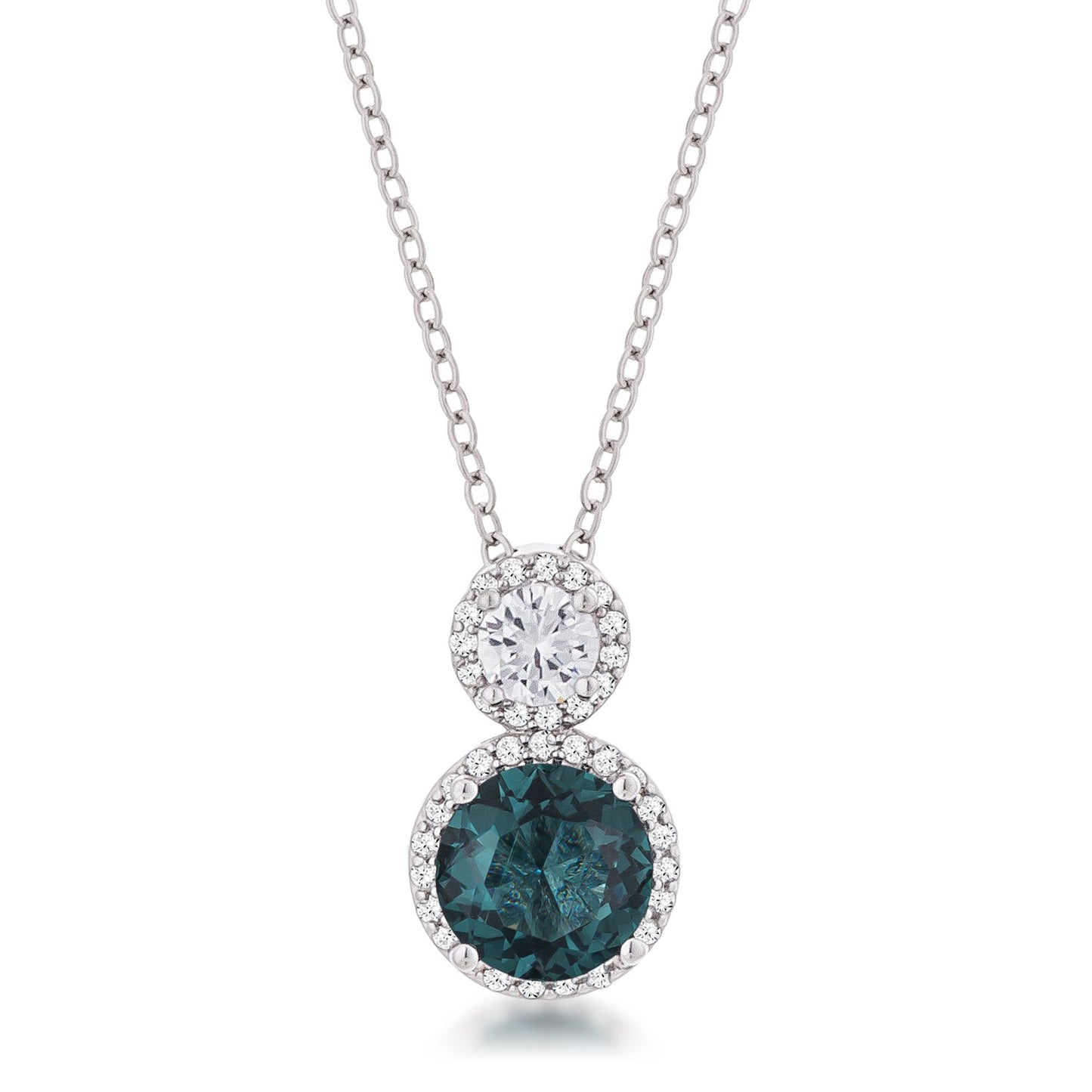 Doria Blue Green CZ Halo Drop Pendant | 3.7ct