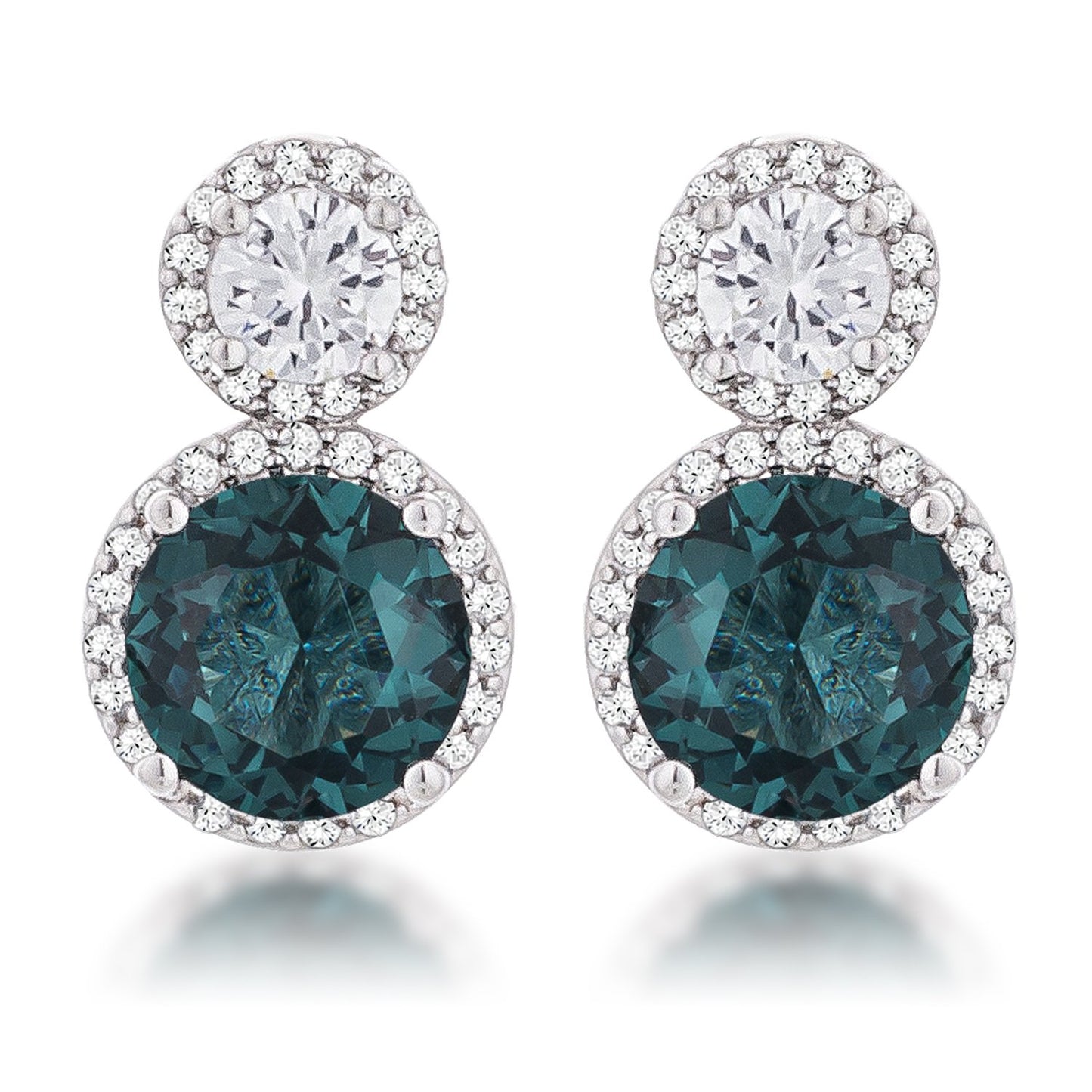Doria 9mm Blue Green CZ Halo Earrings