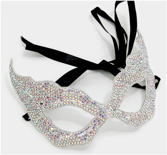 Ena Art Deco Cat Eye Statement Masquerade Mask | Silver | Crystal - Beloved Sparkles
- 1
