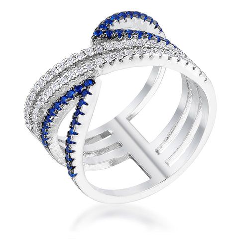 Erin Sapphire and Clear CZ Crossover Band Ring | 2.5ct