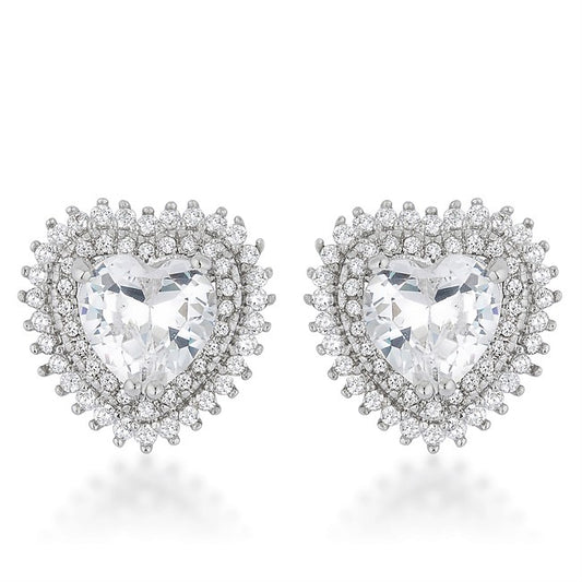 Fae 8.5mm Heart CZ Romantic Stud Earrings | 3ct