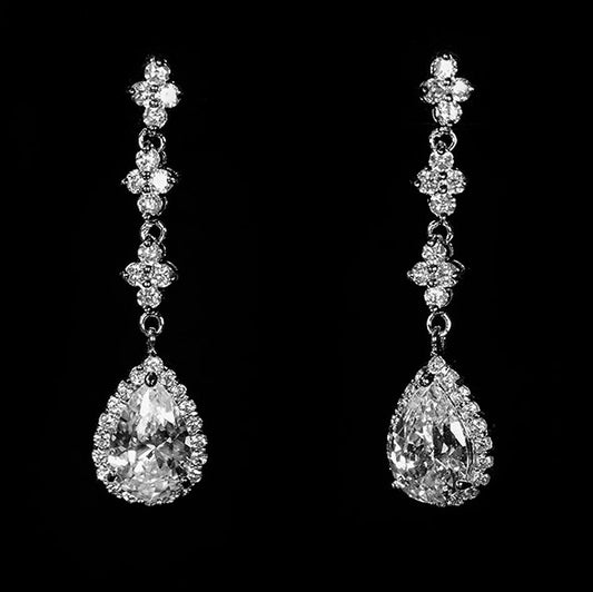 Fiala Pear Drop CZ Halo Earrings - Beloved Sparkles