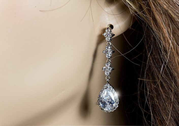 Fiala Pear Drop CZ Halo Earrings - Beloved Sparkles