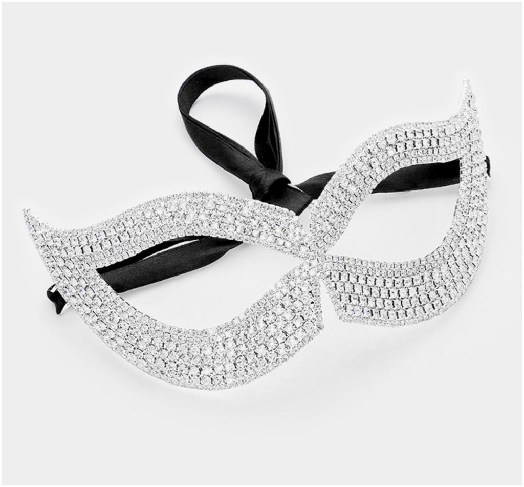 Filipia Custer Cat Eye Masquerade Mask | Silver | Crystal - Beloved Sparkles
