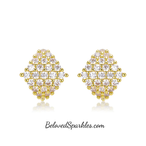 Fiona CZ Diamond Shape Gold Huggie Earrings