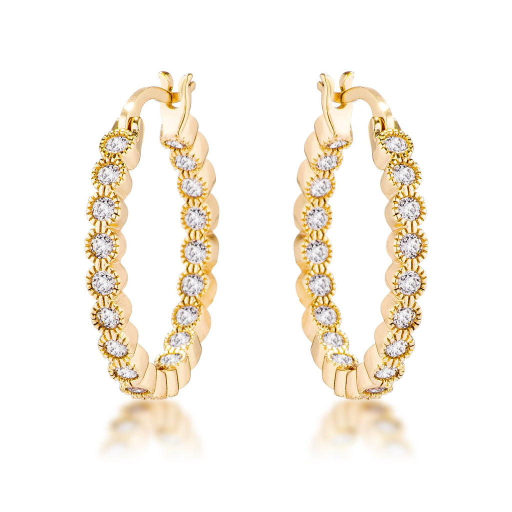 Flo Round CZ Dotted Bezel Hoop Earrings | 0.5ct