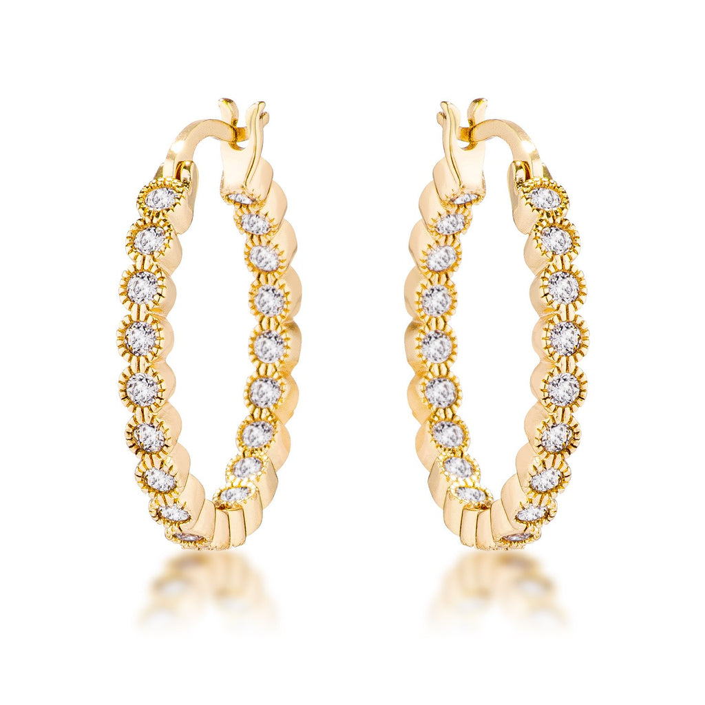 Flo Round CZ Dotted Bezel Hoop Earrings | 0.5ct