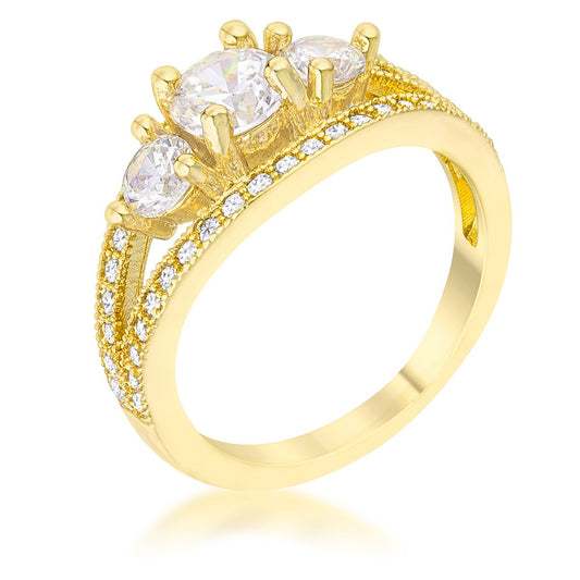 Geneviere Three Stone CZ Gold Engagement Ring | 1.6ct