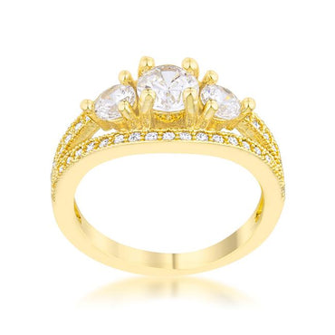 Geneviere Three Stone CZ Gold Engagement Ring | 1.6ct