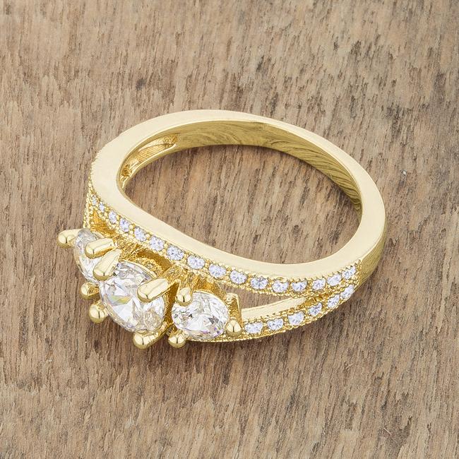 Geneviere Three Stone CZ Gold Engagement Ring | 1.6ct