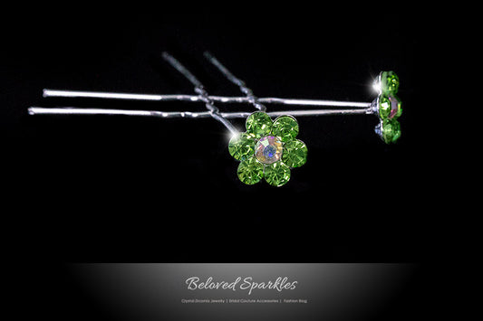 Stella-1 Peridot Green Flower Hair Stick Pin | Rhinestone - Beloved Sparkles
- 1