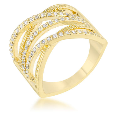 Greta CZ Gold Wide Cable Band Ring