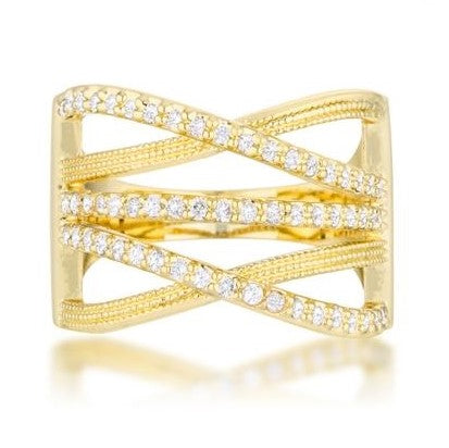 Greta CZ Gold Wide Cable Band Ring
