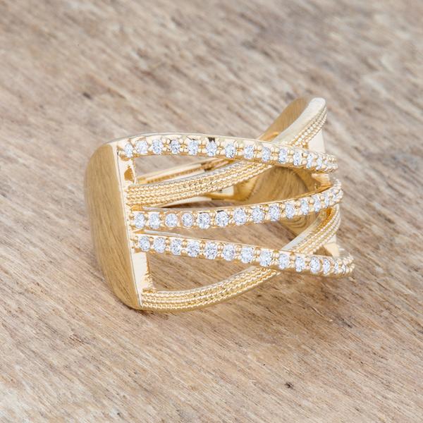 Greta CZ Gold Wide Cable Band Ring
