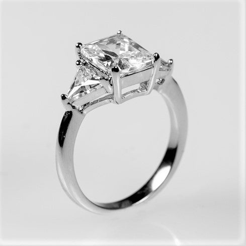 Gretchen 9x7mm Radiant CZ Three Stone Ring | 3ct