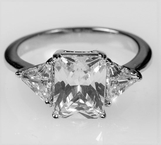 Gretchen 9x7mm Radiant CZ Three Stone Ring | 3ct