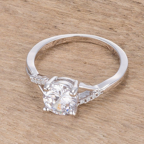 Grizel Silvertone Simple CZ Engagement Ring | 1.5ct