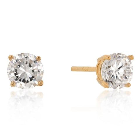 Haley Round Cut Gold Stud Earrings – 6mm  | 1.25ct | Sterling Silver
