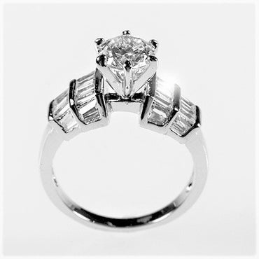 Haley 6.5mm Round CZ Baguette Engagement Ring | 1ct | 2.5ct