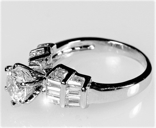 Haley 6.5mm Round CZ Baguette Engagement Ring | 1ct | 2.5ct