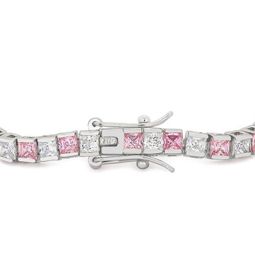 Hana 3mm Pink Clear Princess CZ Tennis Bracelet | 7in | 11ct