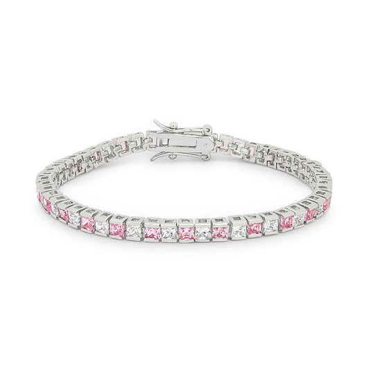 Hana 3mm Pink Clear Princess CZ Tennis Bracelet | 7in | 11ct