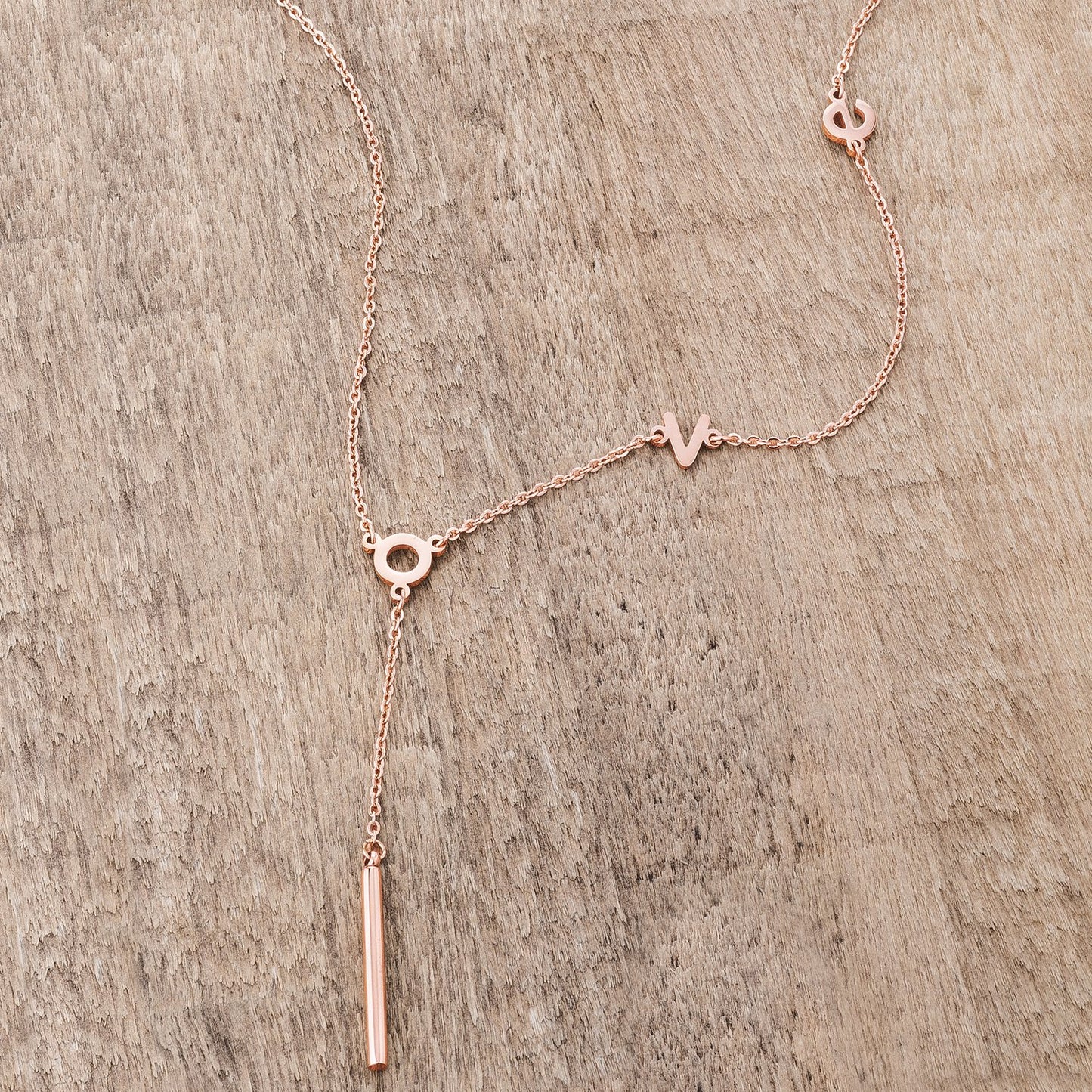 Love Rose Gold Lariat Necklace | Stainless Steel